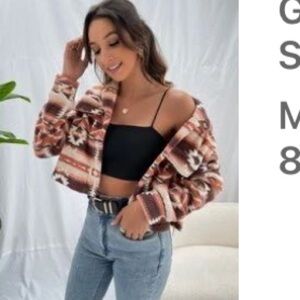 Geo print drop shoulder fleece sweater size L